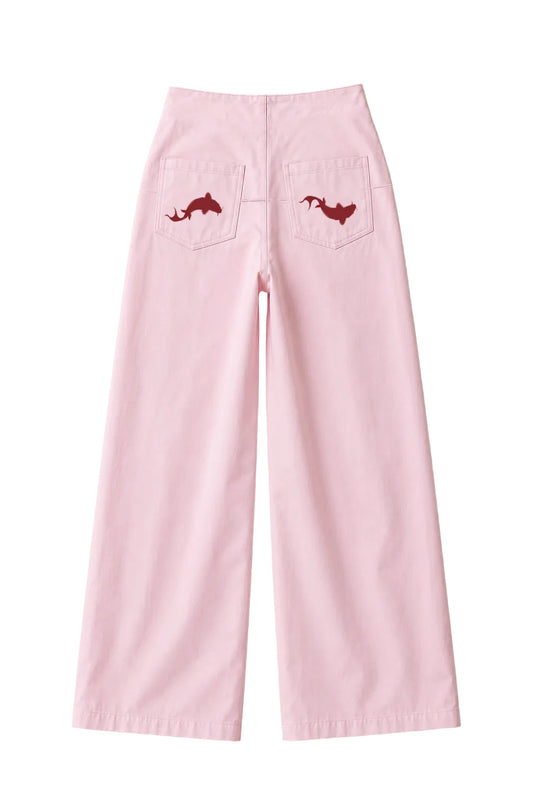 Wide-Leg Trousers with Chinese Knot Buttons