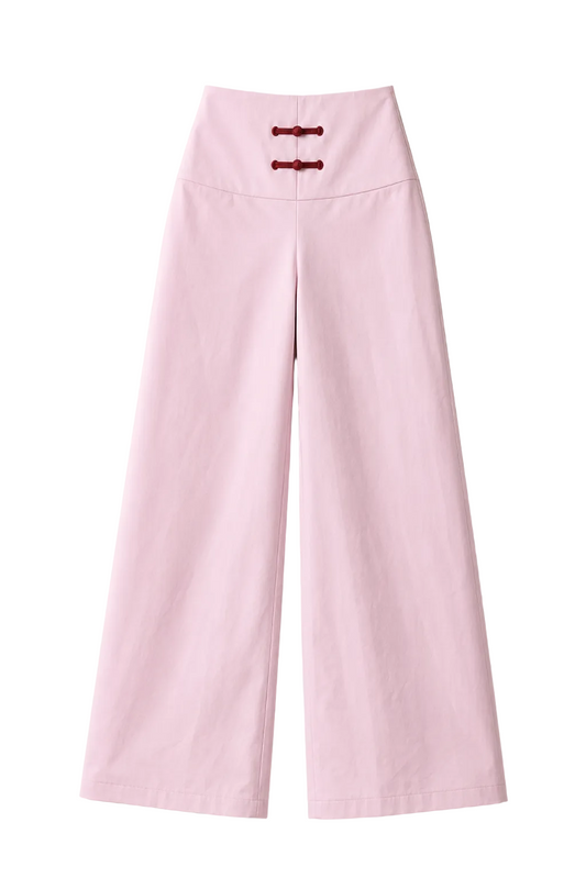 Wide-Leg Trousers with Chinese Knot Buttons