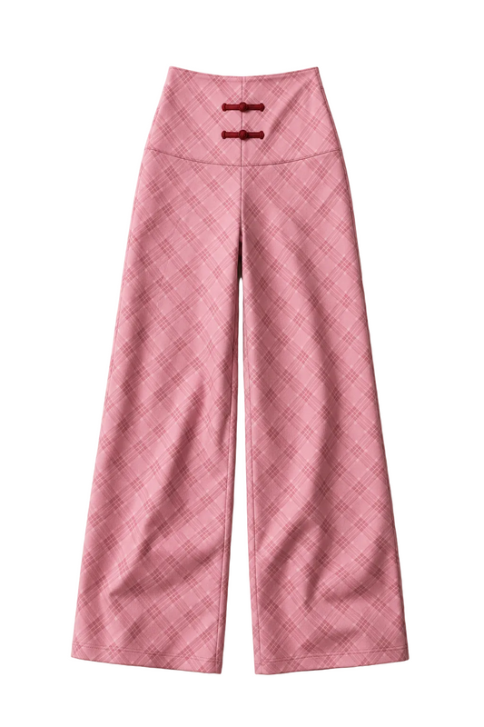 Wide-Leg Trousers with Chinese Knot Buttons