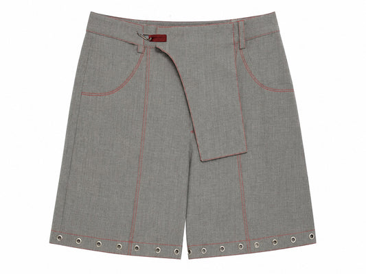Wrap-Front Shorts with Metal Hook Closure